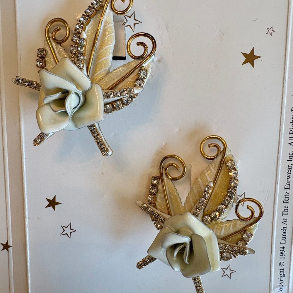Lunch at The Ritz "Alabaster Rose" RARE 90's Vintage Earrings